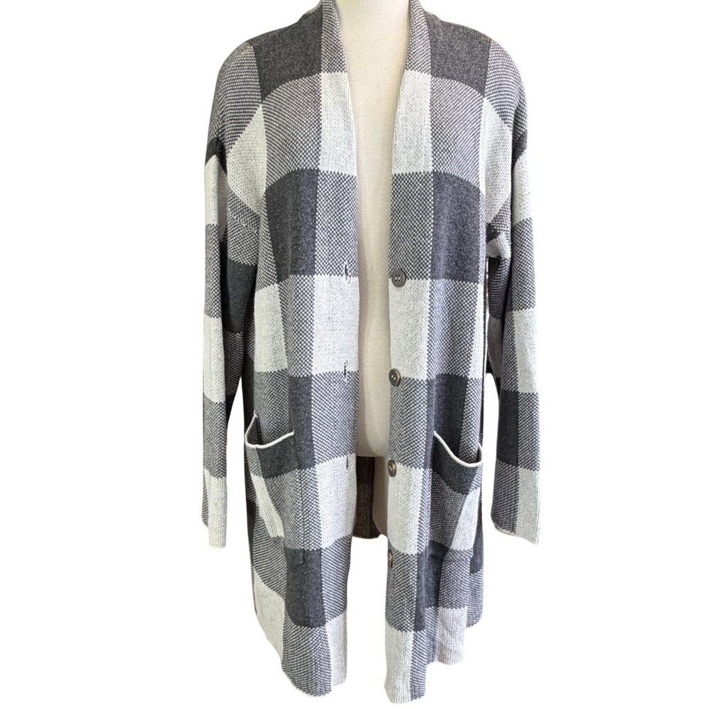 Matilda Jane Plaid button front cardigan size XXL grey white Enola gingham buffa